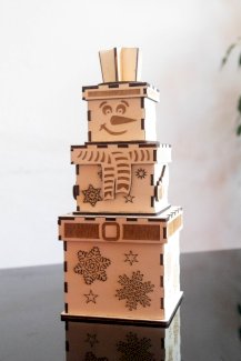 Schneemann-Boxen-Set - Drei stilvolle Aufbewahrungsboxen aus Holz - Gratisinserat.ch