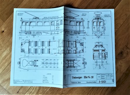 Originaltypenskizze des RhB BDe 4/4 Triebwagen Nr. 38
