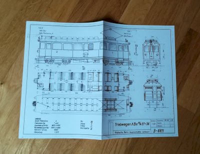 Originaltypenskizze des RhB ABe 4/4 Bernina - Triebwagen Nr. 31 - 34