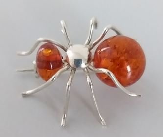 Ansteck Brosche, Spinne, Bernstein