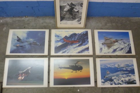 Militär Flugzeugbilder 1x Hunter Bild Gerahmt Alt 6x Flugzeugbilder div.