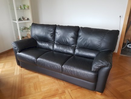 3-er Ledersofa / Sofa schwarz