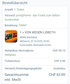 1x Von wegen Lisbeth Bern 22.10.25 - Gratisinserat.ch