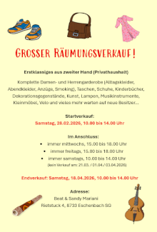 Räumungsverkauf in 8733 Eschenbach - Gratisinserat.ch