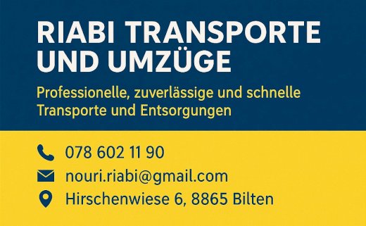 Riabi Transporte, Umzüge, Express Transporte, Glarnerland Linthgebiet - Gratisinserat.ch