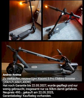 Neuwertiger Xiaomi 5 Pro Elektro Scooter mit Strassenzulassung, Fahrbar ohne Führerausweis - Gratisinserat.ch