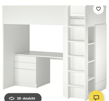 SMÅSTAD: Hochbett, weiß mit Schreibtisch 4 Schubladen, Schrank & Regal 90x200 cm - Gratisinserat.ch