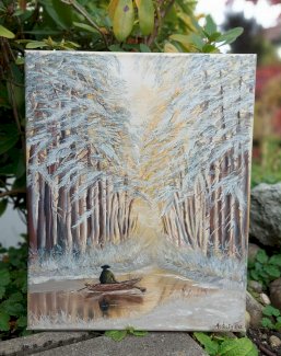 Wald Winter Fischen handgemalt. Neues Oelbild - Gratisinserat.ch