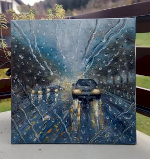 Autos in Regen handgemalt. 80/80 - Gratisinserat.ch