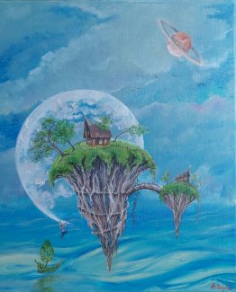 Welt Blau handgemalt. Oelgemaelde 45/55 cm