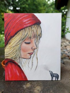 Wolf Madchen handgemalt, Oelgemaelde