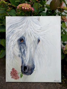 Weisses Pferd mit Blume gemalt von mir, WOW