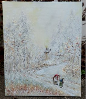 Wald Haus Winter gemalt von mir