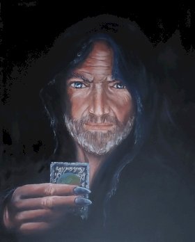 Wizzard mit Karte, neu. Oelgemaelde