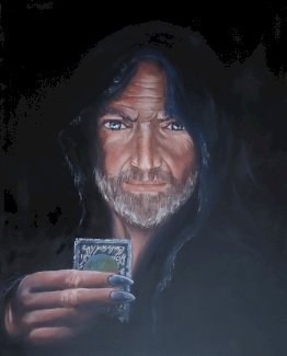 Wizzard mit Karte, neu. Oelgemaelde