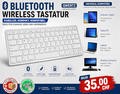 Bluetooth Wireless Tastatur QWERTZ kabellos für Apple Android Windows Neu