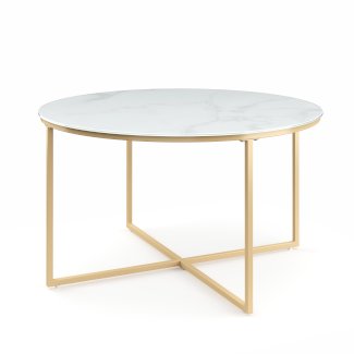 Beistelltisch Glas AMARA rund weiss/gold