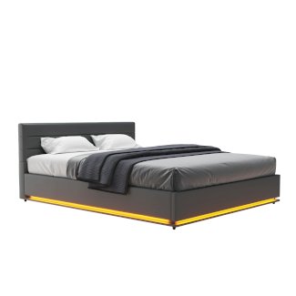 Lederbett LED STARDUST 160 x 200 cm grau