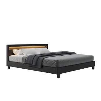 Lederbett LED DREAM 180 x 200 cm schwarz
