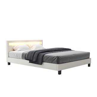 Lederbett LED DREAM 160 x 200 cm weiss
