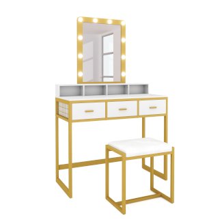 Schminktisch mit Licht FRANCESCA weiss/gold