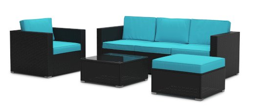 Rattanlounge KAPSTADT schwarz/türkis