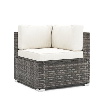 Eckteil Rattanlounge KRETA grau/weiss