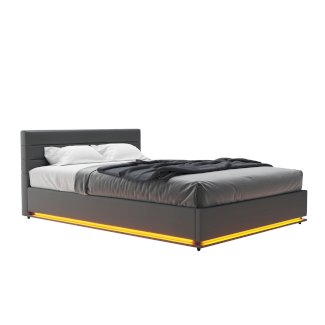 Lederbett LED STARDUST 140 x 200 cm grau