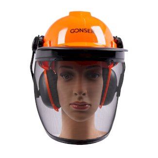 Forsthelm mit Visier und Gehörschutz orange