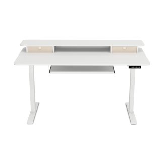 Stehpult elektrisch mit Ablage + Tastaturfach 140 x 70 cm weiss