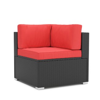 Eckteil Rattanlounge KRETA schwarz/rot