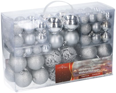 Weihnachtskugeln 100-teilig silber