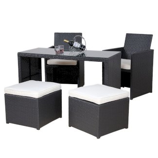 Love Seat CHERRY Rattan Garnitur schwarz/cremeweiss